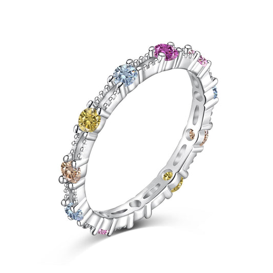 [Love Aura]Sparkling Colorful Round Cut Tennis Ring