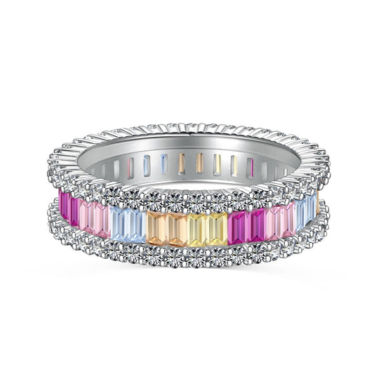 [Love Aura]Dainty Kaleidoscopic Emerald Cut Daily Ring