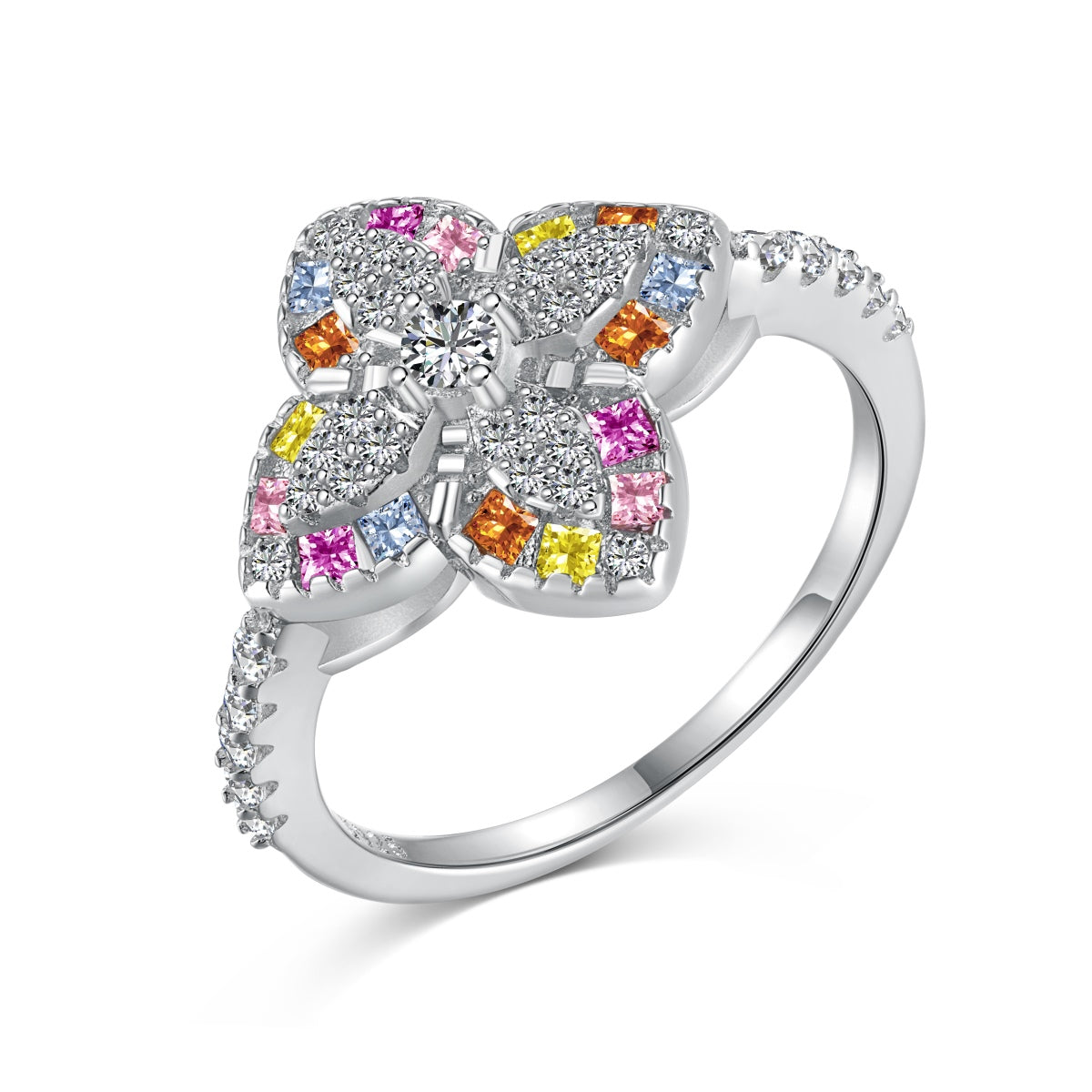 [Love Aura]Luxurious Colorful Flower Shape Banquet Ring