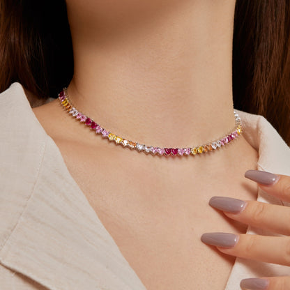 [Love Aura]Sparkling Colorful Full Heart Tennis Necklace
