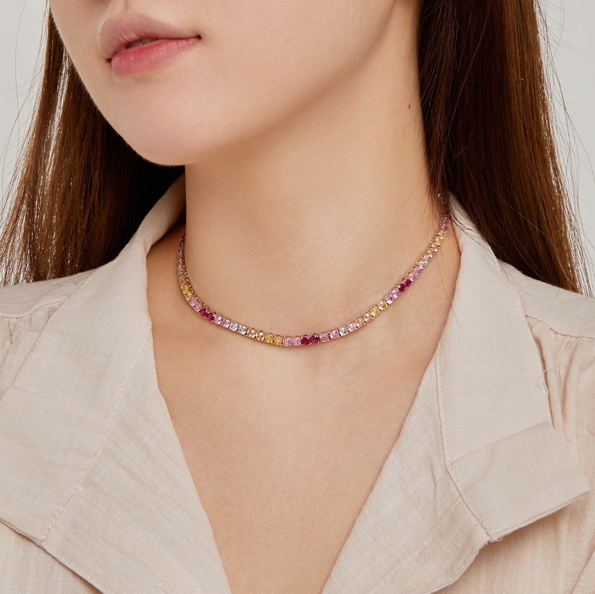 [Love Aura]Delicate Colorful Tennis Necklace