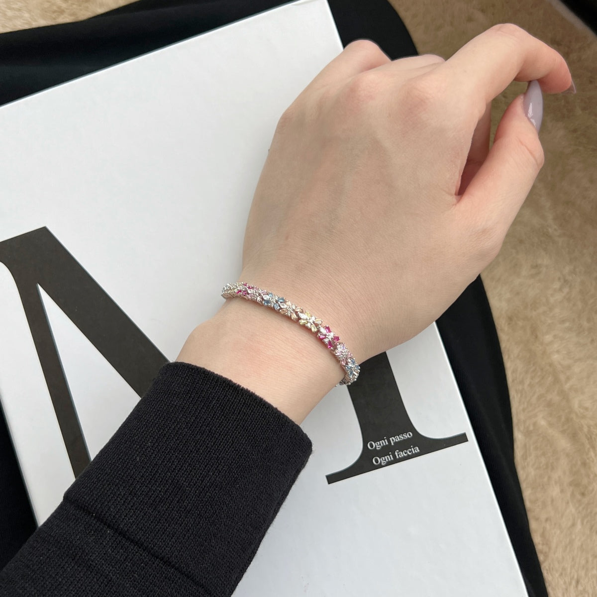 [Love Aura]Radiant Colorful Emerald Cut Party Bracelet