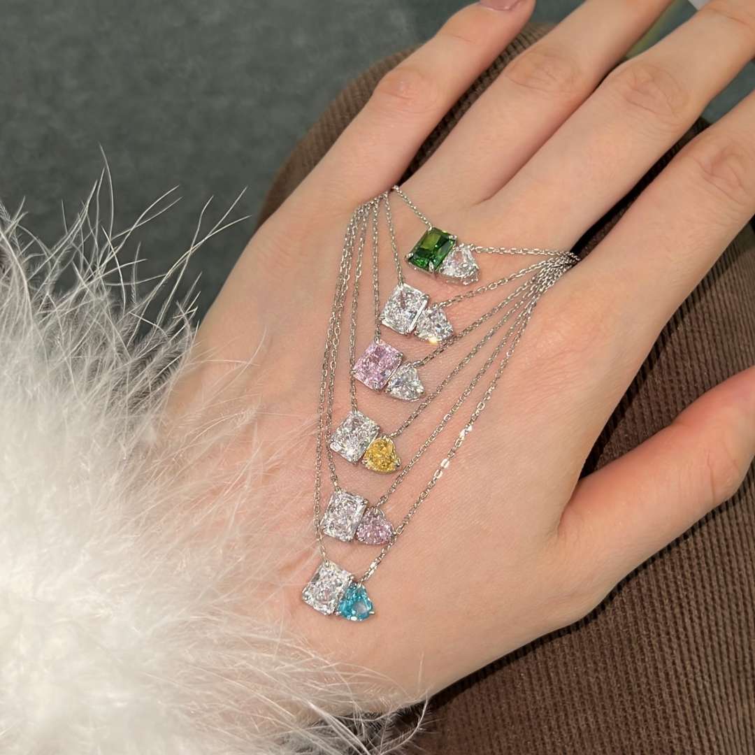 [Love Aura]Dazzling Square & Heart Shape Necklace