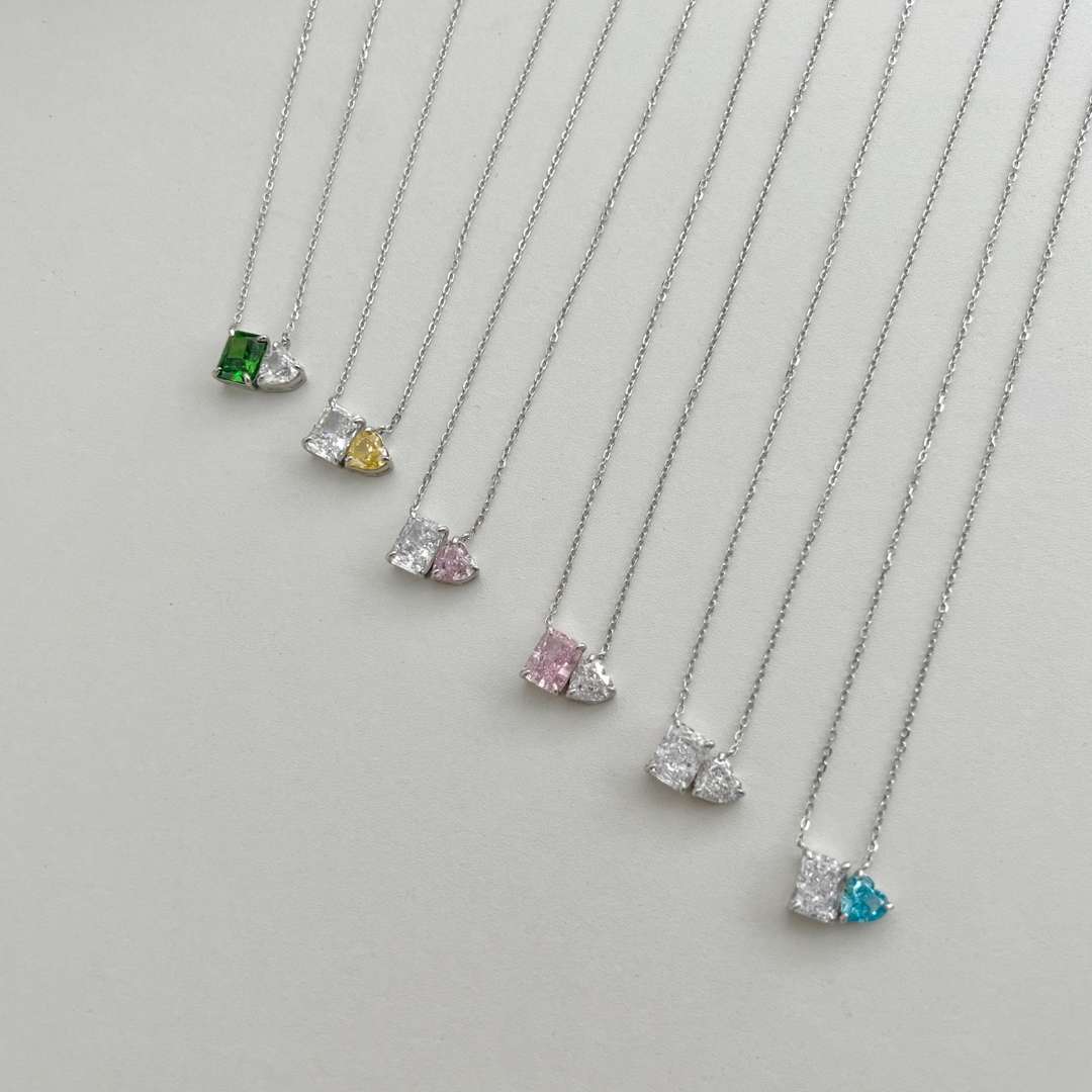 [Love Aura]Dazzling Square & Heart Shape Necklace