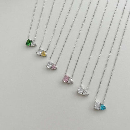 [Love Aura]Dazzling Square & Heart Shape Necklace