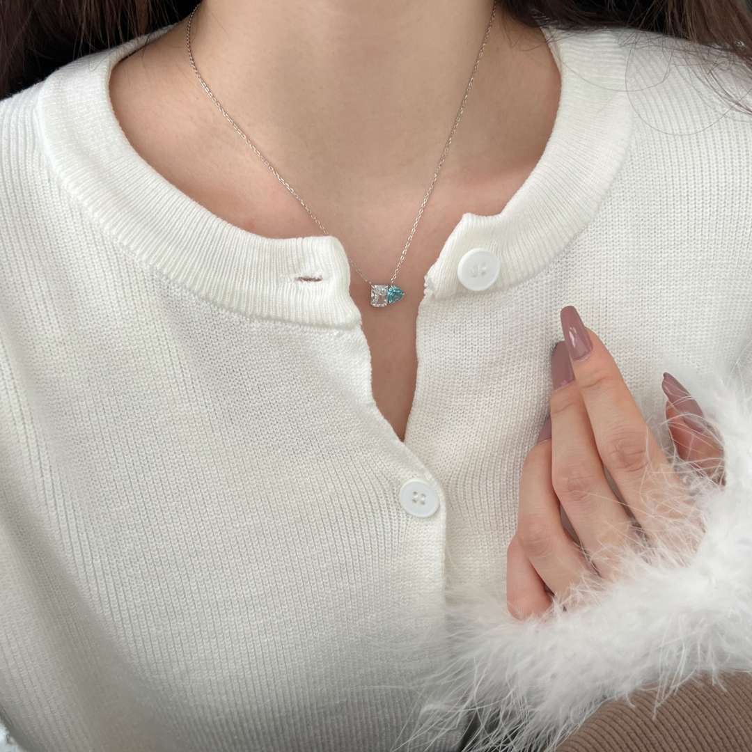 [Love Aura]Dazzling Square & Heart Shape Necklace