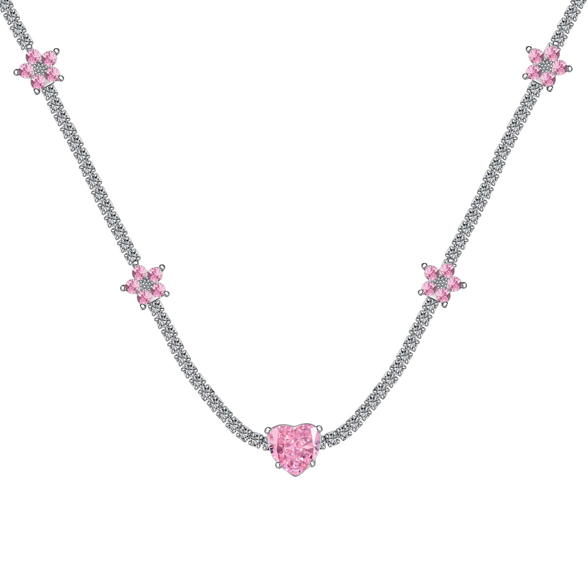 [Love Aura]Dazzling Pink Heart Flower Necklace