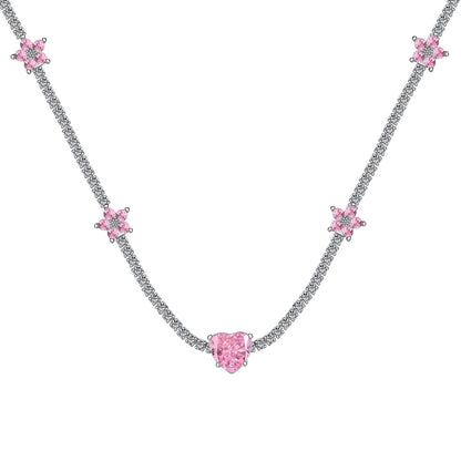 [Love Aura]Dazzling Pink Heart Flower Necklace