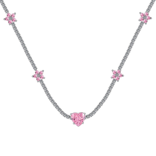 [Love Aura]Dazzling Pink Heart Flower Necklace