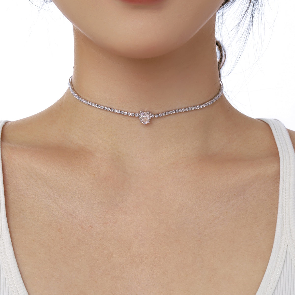 [Love Aura]2.0 Carat Sparkling Tennis Heart Cut Necklace