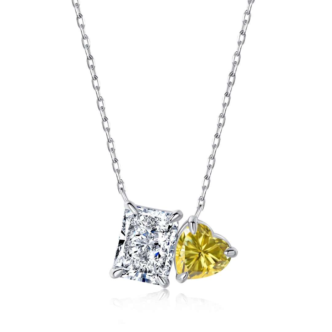 [Love Aura]Dazzling Square & Heart Shape Necklace