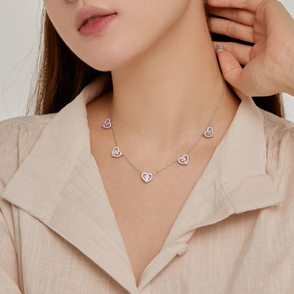 [Love Aura]Sparkling Five Heart Necklace