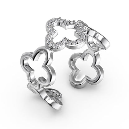 [Love Aura]Hollow Design Four-Leaf Clover Flower Shape Ring