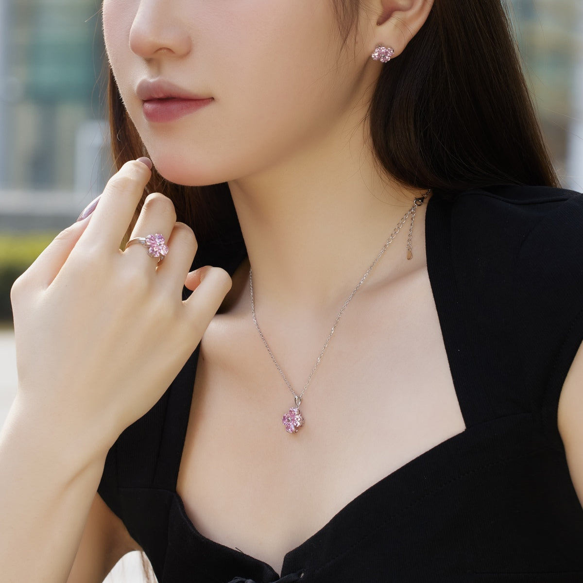 [Love Aura]Heart-Shaped Four-Leaf Clover Bead Necklace