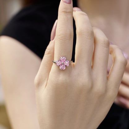 [Love Aura]Heart-shaped Four-Leaf Clover Ball Ring