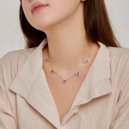 [Love Aura]Sparkling Five Heart Necklace