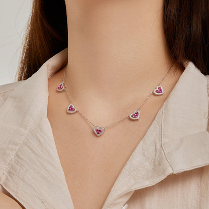[Love Aura]Sparkling Five Heart Necklace