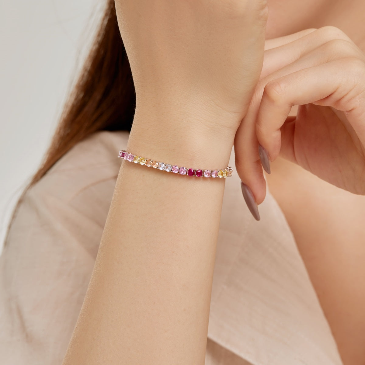 [Love Aura]Radiant Colorful Round Cut Tennis Bracelet