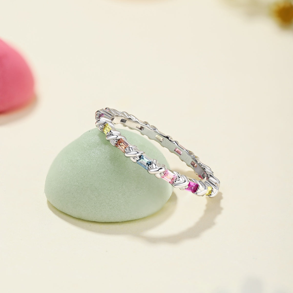 [Love Aura]Charming Colorful Round Cut Daily Ring