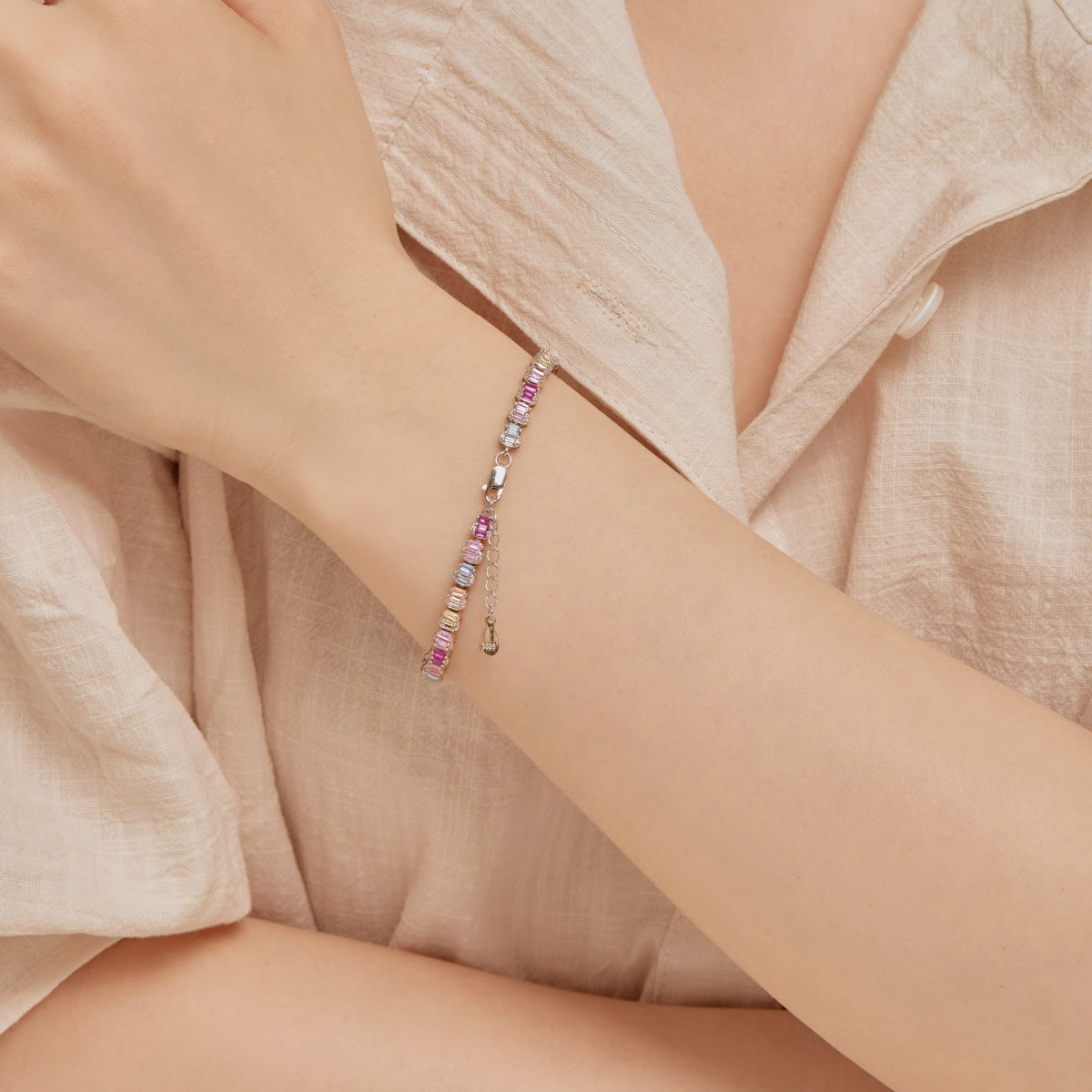[Love Aura]Delicate Colorful Emerald Cut Party Bracelet