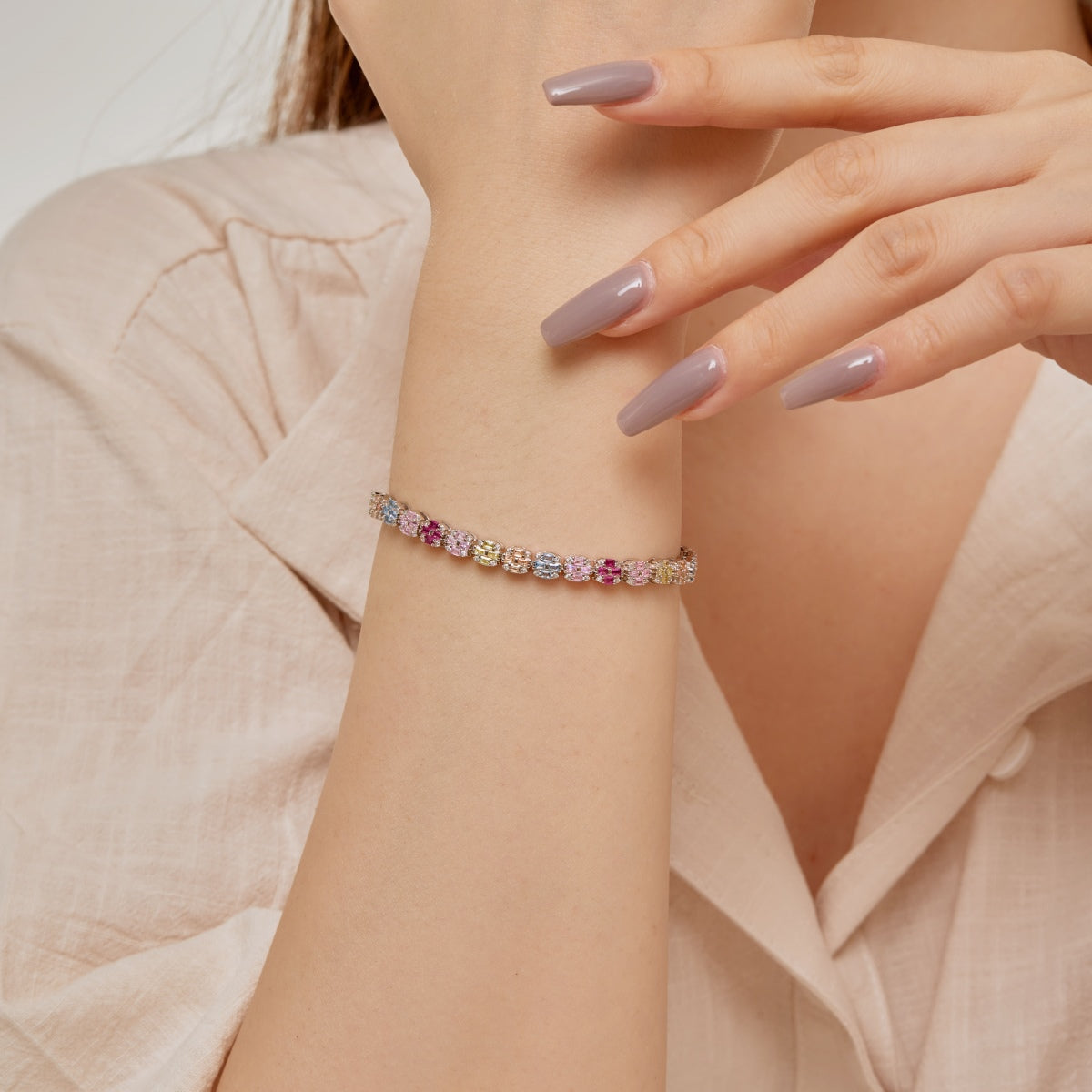 [Love Aura]Delicate Colorful Emerald Cut Daily Bracelet