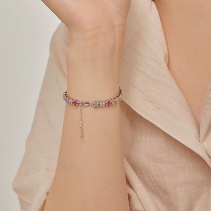 [Love Aura]Delicate Colorful Emerald Cut Daily Bracelet