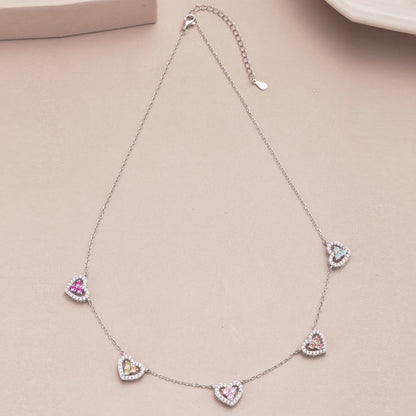 [Love Aura]Sparkling Five Heart Necklace