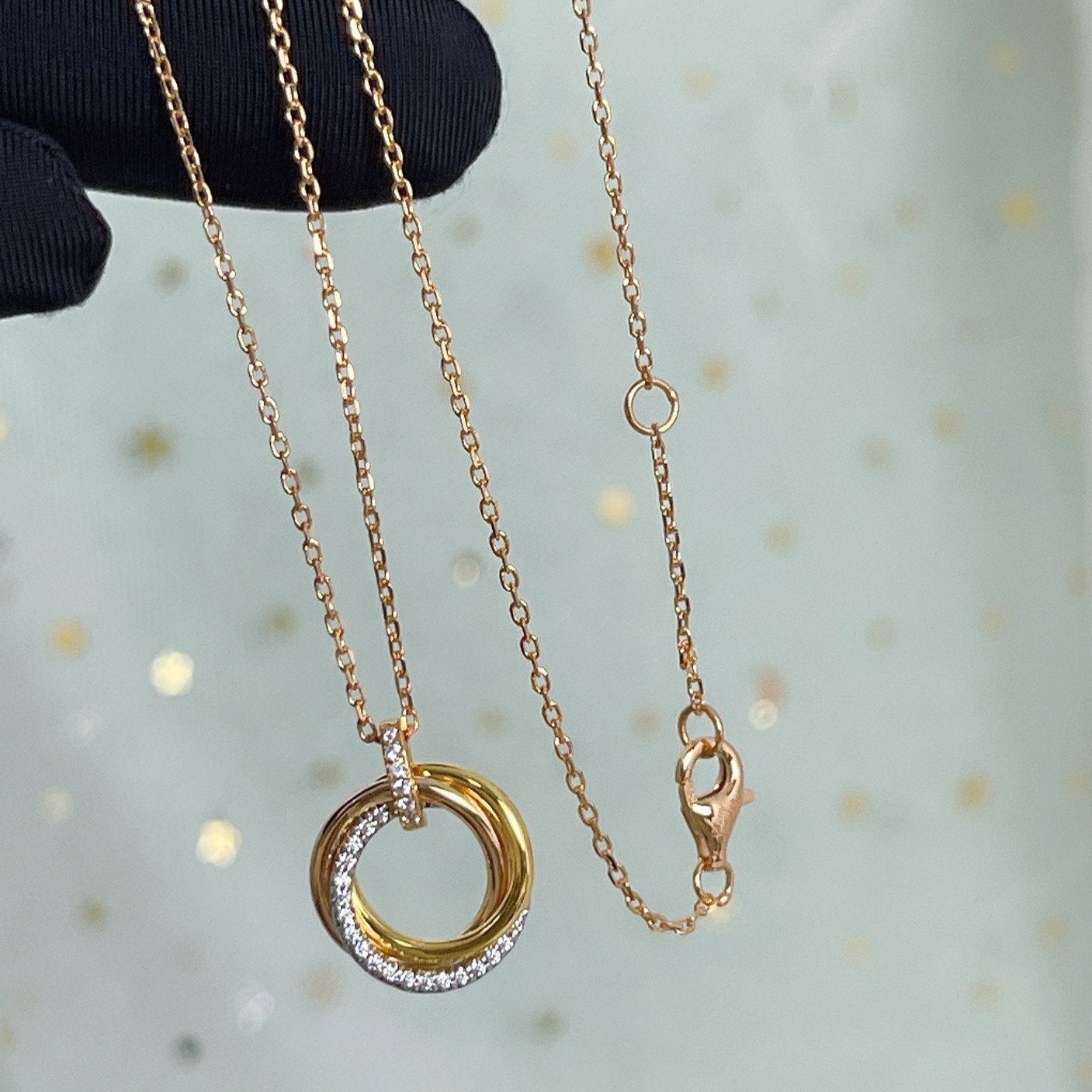 [Love Aura]TRINITY NECKLACE SILVER GOLD PINK GOLD DIAMONDS