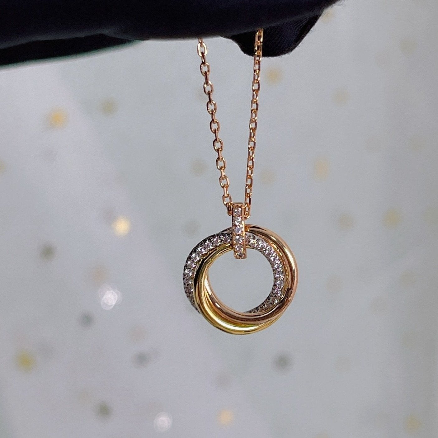 [Love Aura]TRINITY NECKLACE SILVER GOLD PINK GOLD DIAMONDS