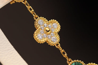 [Love Aura]CLOVER EARRINGS GOLD MALACHITE DIAMOND 3 MOTIF