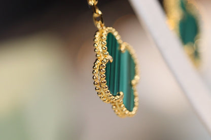 [Love Aura]CLOVER EARRINGS GOLD MALACHITE DIAMOND 3 MOTIF