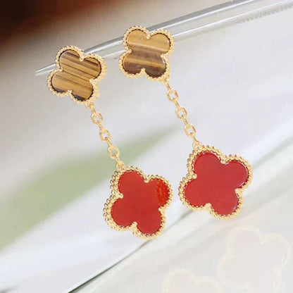 [Love Aura]CLOVER  2 MOTIF  TIGER EYE CARNELIAN EARRINGS