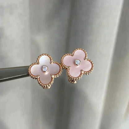 [Love Aura]CLOVER MEDIUM 1 MOTIFS  PINK MOP DIAMOND EARRINGS