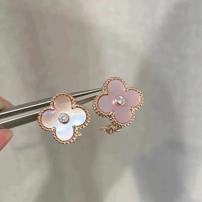 [Love Aura]CLOVER MEDIUM 1 MOTIFS  PINK MOP DIAMOND EARRINGS