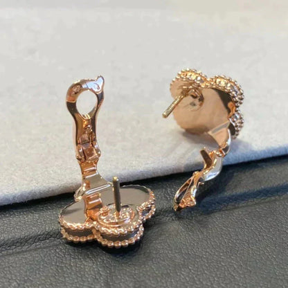 [Love Aura]CLOVER MEDIUM 1 MOTIFS GRAY MOP  DIAMOND EARRINGS