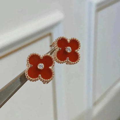 [Love Aura]CLOVER MEDIUM 1 MOTIFS CARNELIAN  DIAMOND earrings
