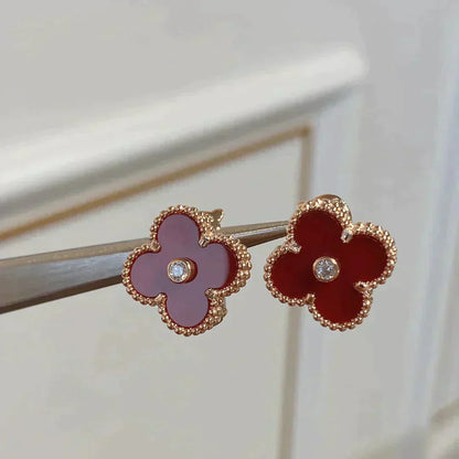 [Love Aura]CLOVER MEDIUM 1 MOTIFS CARNELIAN  DIAMOND earrings