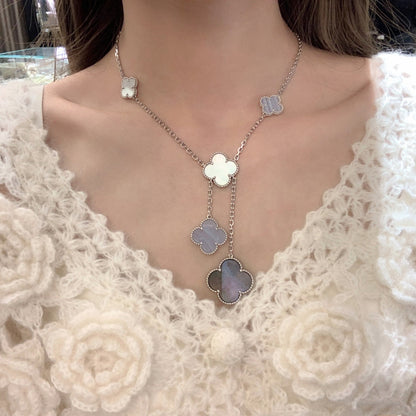 [Love Aura]CLOVER MOP CHALCEDONY NECKLACE SILVER 6 MOTIF