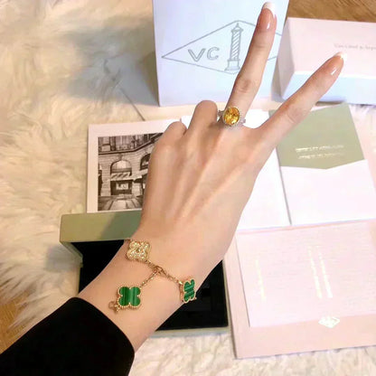 [Love Aura] CLOVER 5 MOTIF MALACHITE BRACELET COLLECTION