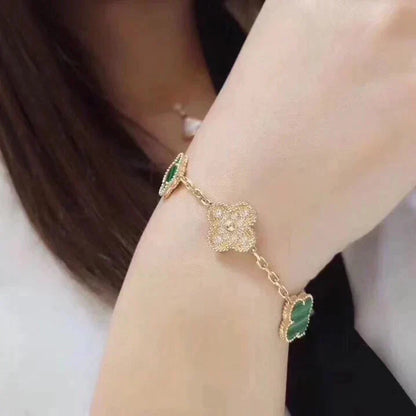 [Love Aura]CLOVER  5 MOTIF MALACHITE DIAMOND BRACELET