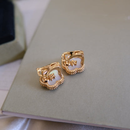 [Love Aura]LUCKY PINK GOLD WHITE MOP EARRINGS