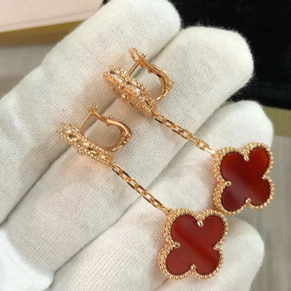 [Love Aura]CLOVER 2 MOTIF  LASER CARNELIAN EARRINGS