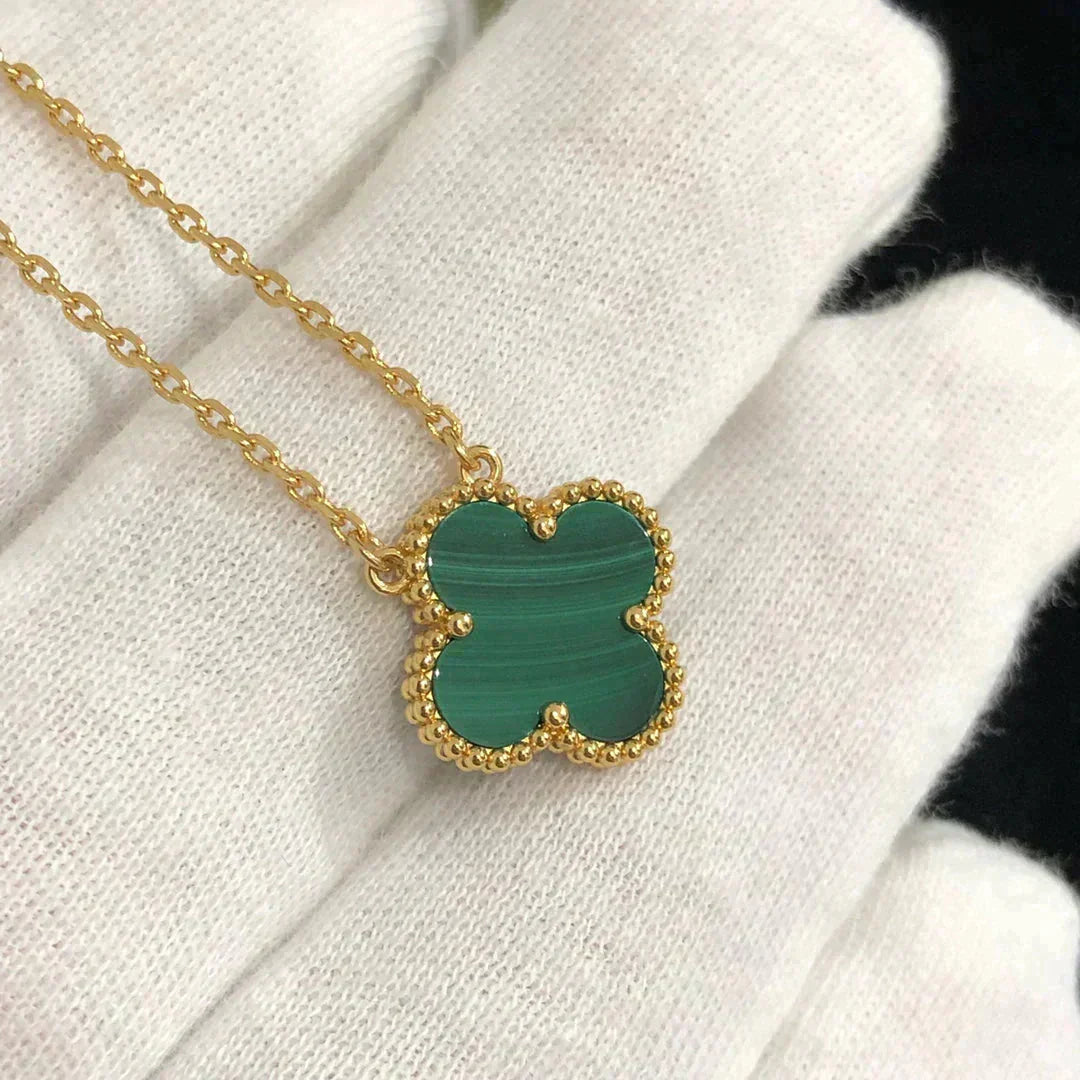 [Love Aura]CLOVER 15MM MALACHITE SINGLE FLOWER  NECKLACE