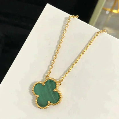 [Love Aura]CLOVER 15MM MALACHITE SINGLE FLOWER  NECKLACE