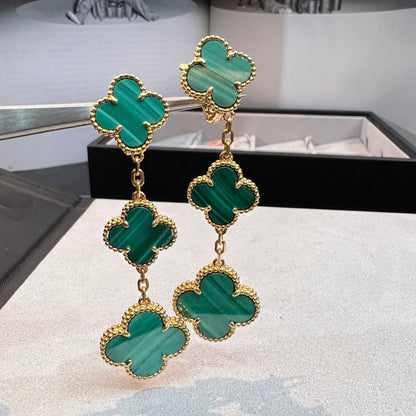 [Love Aura]CLOVER MALACHITE 3 MOTIFS GOLD