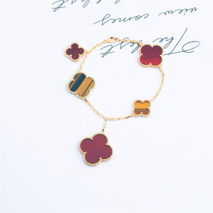 [Love Aura]CLOVER BRACELET 5 MOTIFS CARNELIAN TIGER EYE