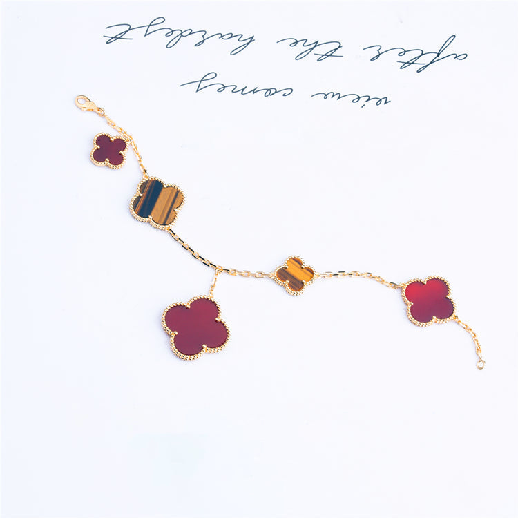 [Love Aura]CLOVER BRACELET 5 MOTIFS CARNELIAN TIGER EYE