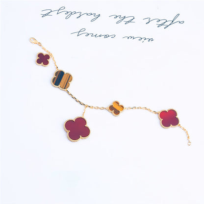 [Love Aura]CLOVER BRACELET 5 MOTIFS CARNELIAN TIGER EYE