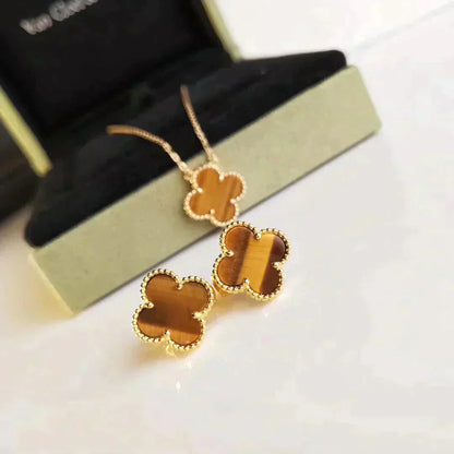 [Love Aura]CLOVER MEDIUM 1 MOTIFS TIGER EYE EARRINGS