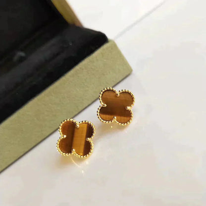 [Love Aura]CLOVER MEDIUM 1 MOTIFS TIGER EYE EARRINGS